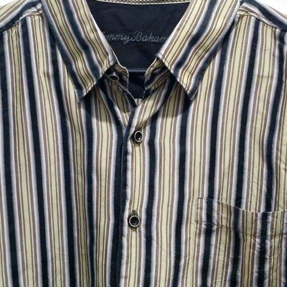 Tommy Bahama Striped Silk Button-Down Luxury Men's Shirt Large - Picture 6 of 12